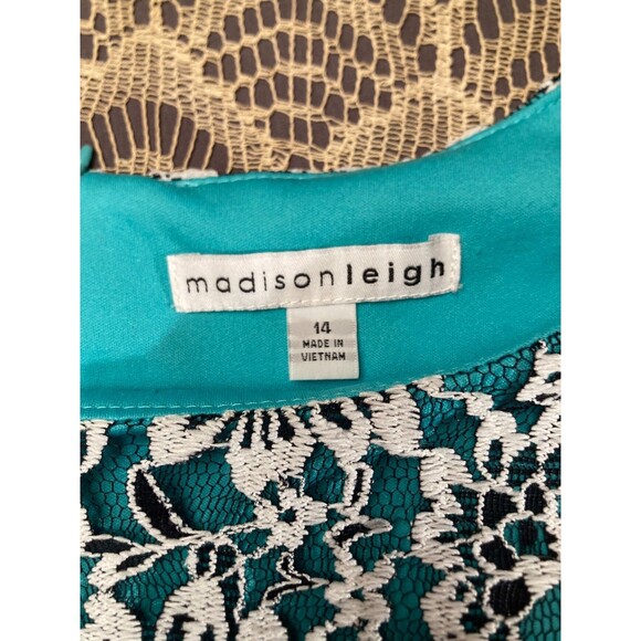 Floral Shift Dress Size 14 Teal White Black Lace Pencil Pinup Retro Style Boho - Picture 4 of 5